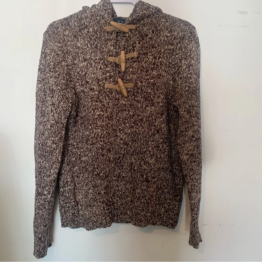Vintage 1990s Polo Ralph Lauren Brown 100% Cotton Fisherman Toggle Sweater Sz L - Picture 4 of 8
